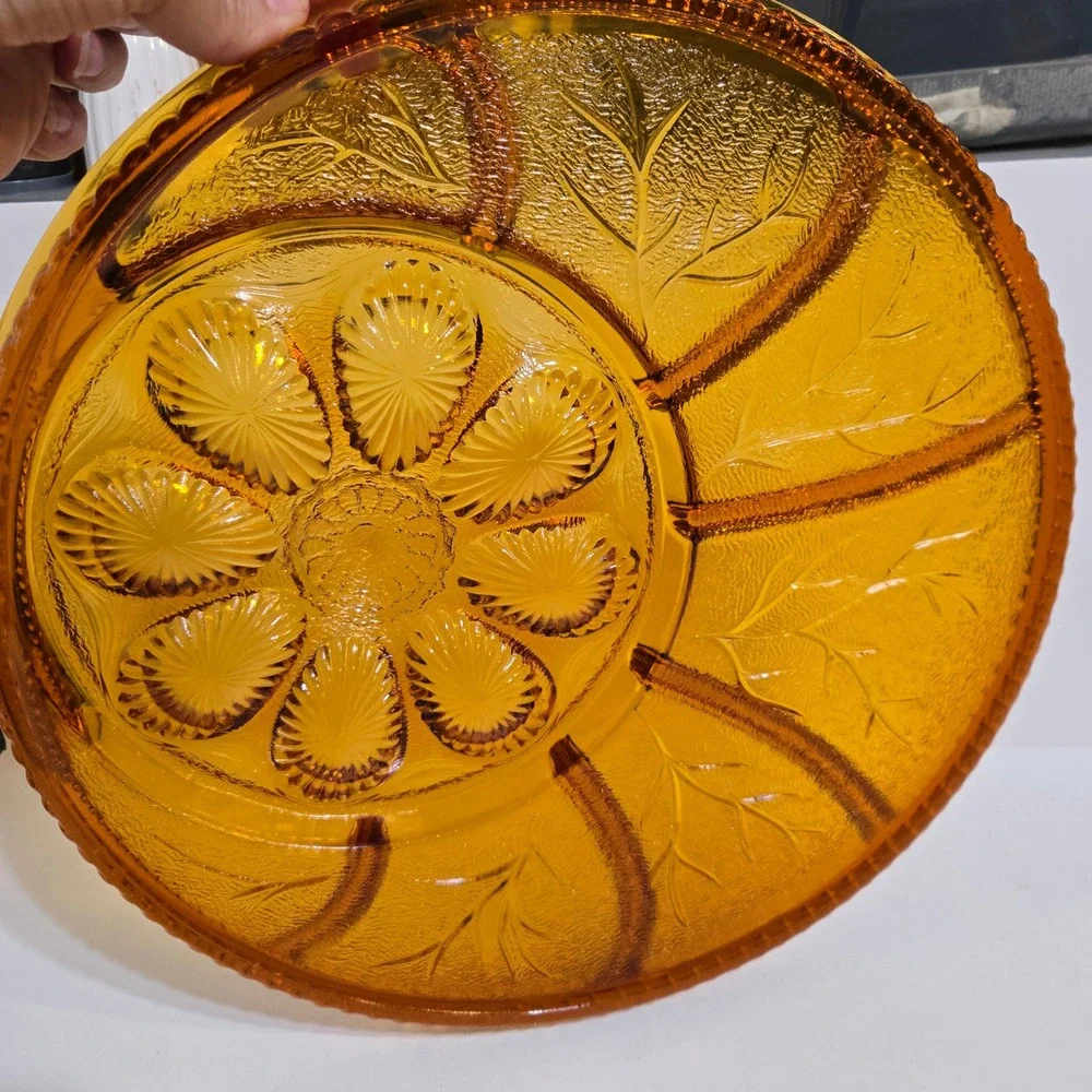 Vintage Indiana Glass Amber Deviled Egg & Relish Tray Divided 13